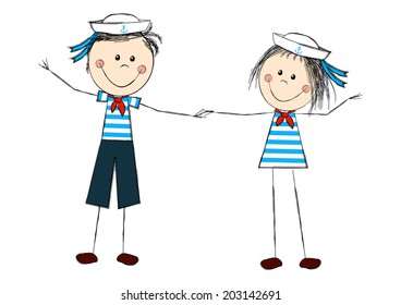 Funny kids wearing sailor costume
