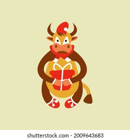 Funny and kind bull character, chinese new year bull. Cute new year vector illustration