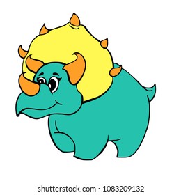 Funny kind children's cartoon dinosaur triceratops. hand-drawn vector character illustration. 