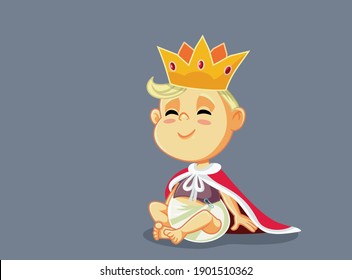 Funny King Baby With Gold Crown and Mantle. Little infant dressed like a prince ruling over everyone
