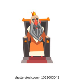 Funny king character sitting on the throne cartoon vector Illustration
