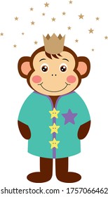 Funny king monkey with crown and stars

