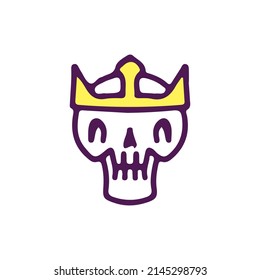 Funny king skull head, illustration for t-shirt, sticker, or apparel merchandise. With doodle, retro, and cartoon style.
