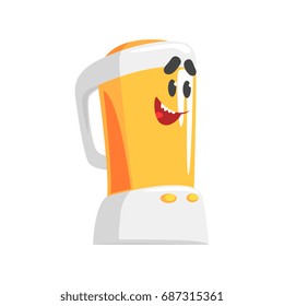 Funny kitchen blender character with smiling face, humanized home electrical equipment vector Illustration