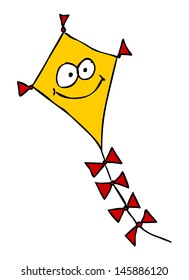 funny kite with cartoon face - sketchy illustration