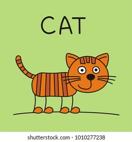 Funny kitten cat in cartoon style