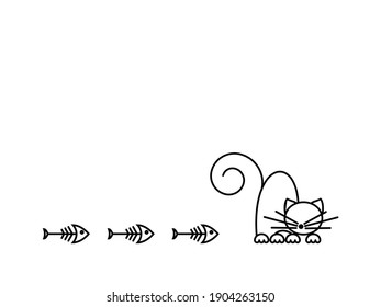 Das lustige Kätzchen spielt mit einem Fisch. Katzen drucken. Minimalistische Kunst. Vektorgrafik.