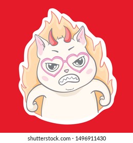 Funny kitten, sketch for your design. A cat with an evil emotion