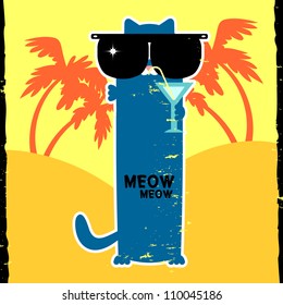 Funny kitty in sunglasses on vacation