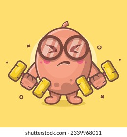 funny kiwi fruit character mascot doing bodybuilding using dumbbell isolated cartoon in flat style design