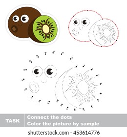 Funny Kiwifruit In Vector To Be Traced By Numbers. Easy Educational Kid Game. Simple Game Level. Education And Gaming For Kids. Vector Visual Game For Children.