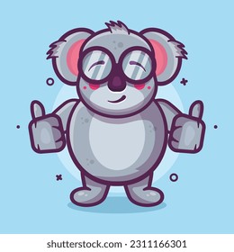 funny koala animal character mascot with thumb up hand gesture isolated cartoon in flat style design