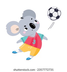 Funny Koala Animal Character Playing Football Wearing Uniform Passing Ball Vector Illustration