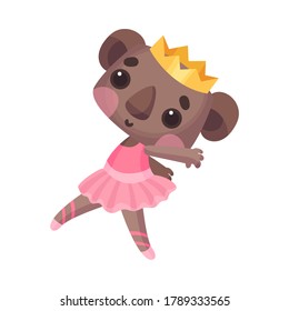 Funny Koala in Ballerina Dress and Crown on Head Dancing Vector Illustration