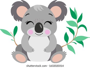 Funny koala with bamboo green leaves