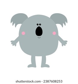 Funny koala bear icon. Cute cartoon baby character. Kawaii animal. Pink cheeks. Notebook cover, t-shirt print. Gray silhouette. Love Greeting card. Flat design. White background. Vector illustration