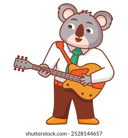 Funny koala bear playing guitar.Cute rockstar tiger.Animal cartoon characters.Vector illustration.Vector illustration. The musician plays the guitar.