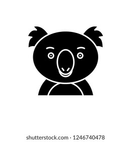 Funny koala black icon, vector sign on isolated background. Funny koala concept symbol, illustration 
