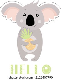 Funny Koala with pineapple. Australian Animal. Vector Illustration. Cartoon