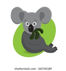 Funny koala sitting like a man and eating foliage