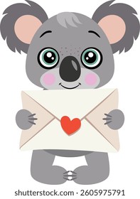 Funny koala with a valentine envelope
