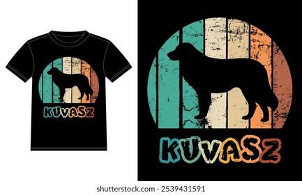 Funny Kuvasz Retro Vintage Sunset T-shirt Design template, Kuvasz Board, Car Window Sticker, POD, cover, Isolated white background, Silhouette Gift for Kuvasz Lover