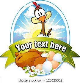 funny label with hen and eggs illustration