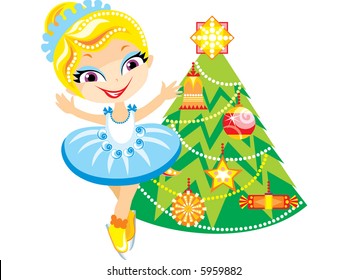 Funny lady with Christmas tree
