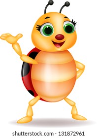 Funny ladybug cartoon waving hand