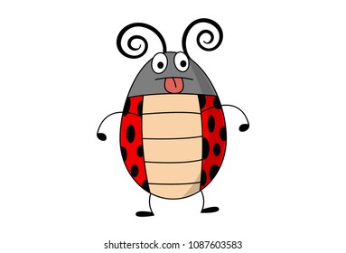 Funny Ladybug Character. Vector Illustration. Isolated on white background.