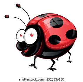 funny ladybug has big eyes  illustration. emoji, cartoon character, sketch vector