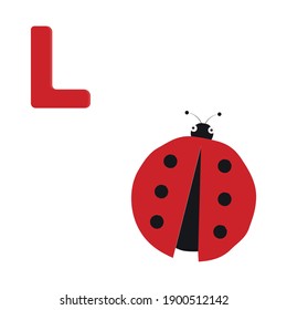 Funny ladybug with L on white background. Learning for children.