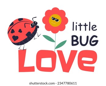 Funny ladybug on an isolated white background. All children's drawing of a ladybug. Vector illustration in cartoon style.