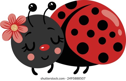 Funny ladybug sleeping isolated on white