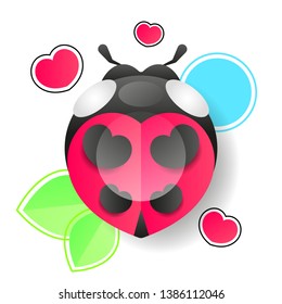 Funny ladybug vector illustration isolated on white background. Cute insect in cartoon style.