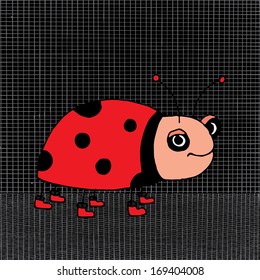 Funny ladybug wearing red boots