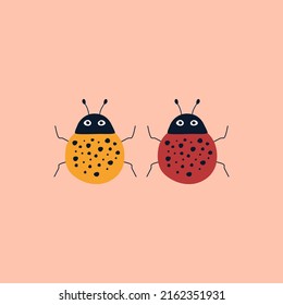 Funny ladybugs hand drawn vector illustration. Cute colorful beetle character in flat style for logo or icon.