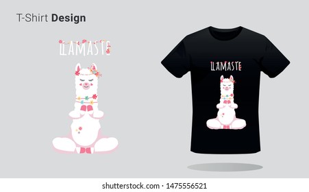 Funny lama with llamaste yoga poses. Print on T-shirts, sweatshirts, cases for mobile phones, souvenirs. Vector illustration