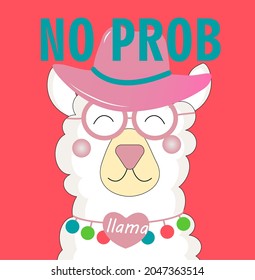 A funny lama in a pink hat and glasses