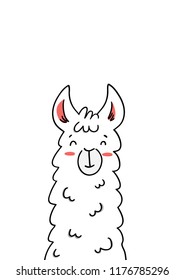 Funny lama vector illustration on white background. Nursery art, greeting card design, poster or wallpaper.