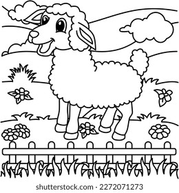 Hübsche Lamm-Cartoons, Vektorgrafik. Für Kinder Farbbuch.