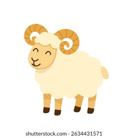 cordeiro engraçado com um sorriso no rosto em estilo cartoon. ilustração vetor plana isolado no fundo branco