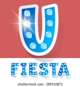 Funny lamp cartoon alphabet for party, holiday and celebration. Sticker style. Letter U