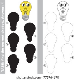 Funny Lamp to find the correct shadow, the matching educational kid game to compare and connect objects and their true shadows, simple gaming level for preschool kids.
