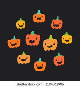 Funny lantern pumpkins. Vector hand drawn illustration