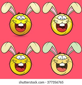 Funny Laughing Bunny Smiley Vector Set