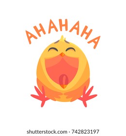 Funny laughing cartoon comic chicken with phrase vector Illustration