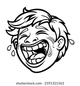 funny laughing character sticker in glyph style 