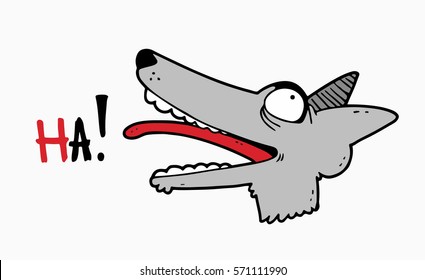 Funny laughing dog with a text "HA!"