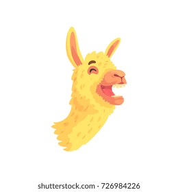 Funny laughing llama character, cute alpaca animal cartoon vector Illustration